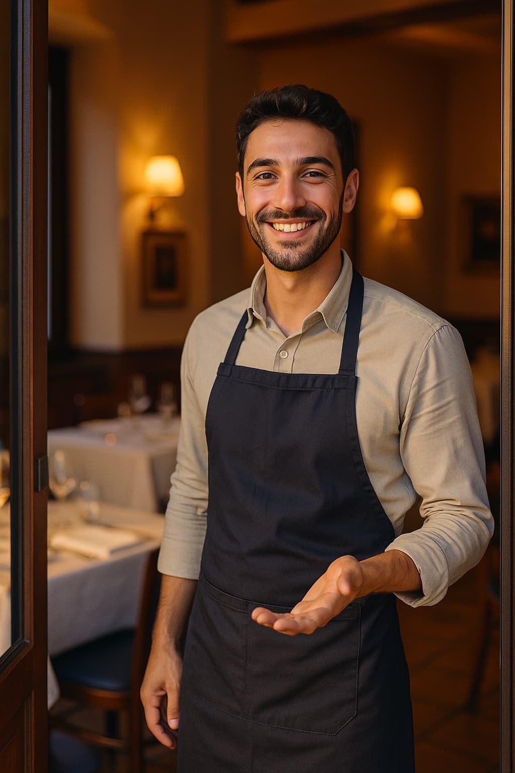 Ristoratore che accoglie clienti